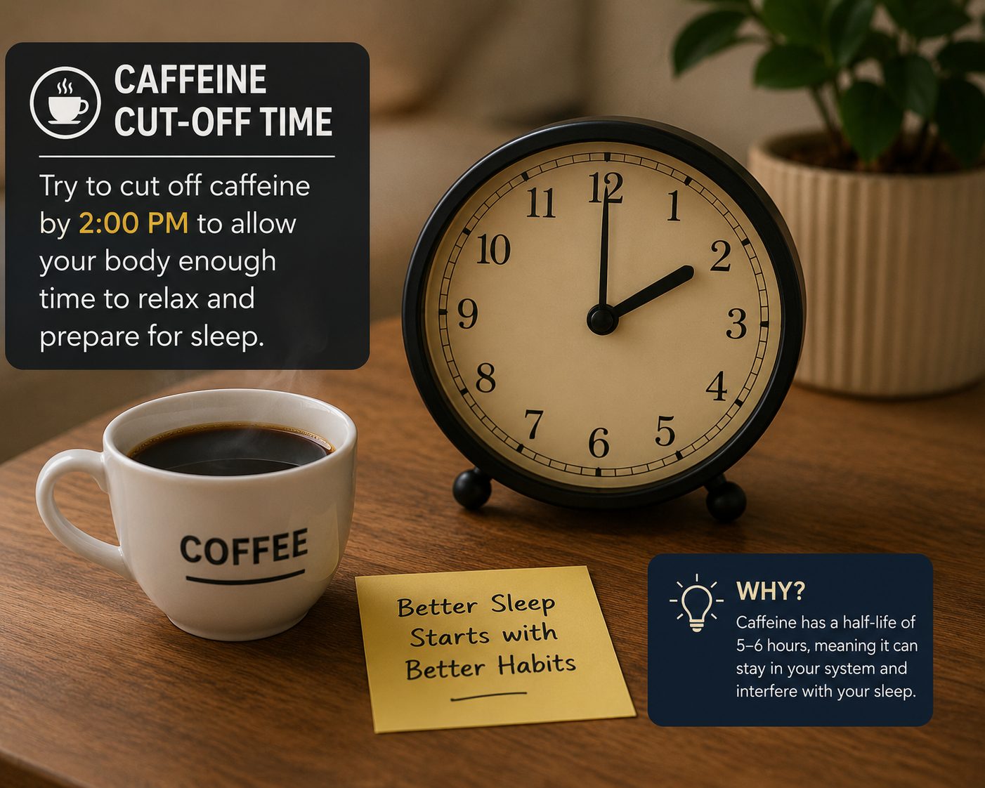 Cutting off afternoon caffeine intake to prevent sleep disruptions